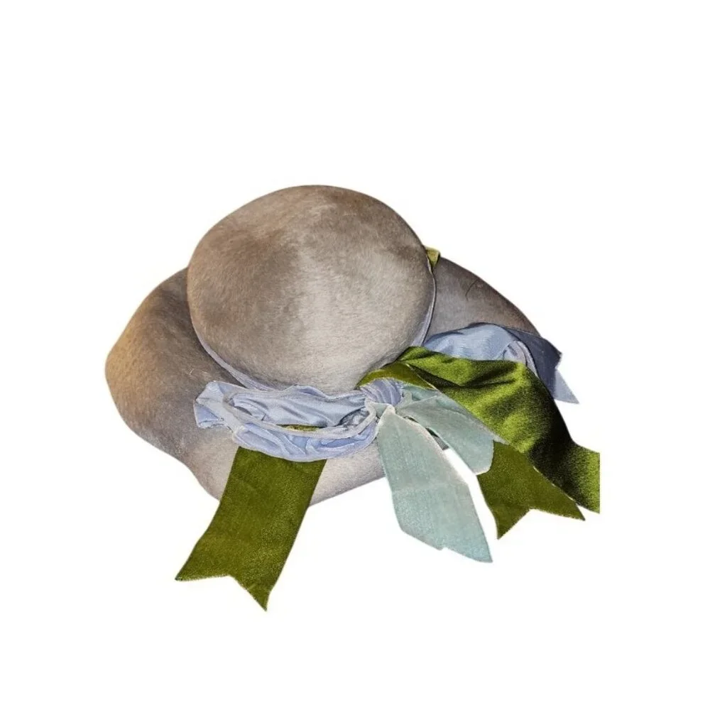 MR JOHN COUTURIER ORIGINAL Vintage Blue Wool Hat Handmade Couture Style Ribbon